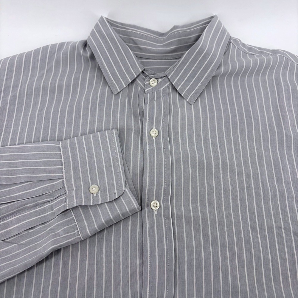 Frank & Eileen Paul Mens XL Grey White Striped Italian Cotton Button Down Shirt